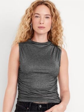 Old Navy Metallic Ruched Sleeveless Metallic Mock-Neck Top